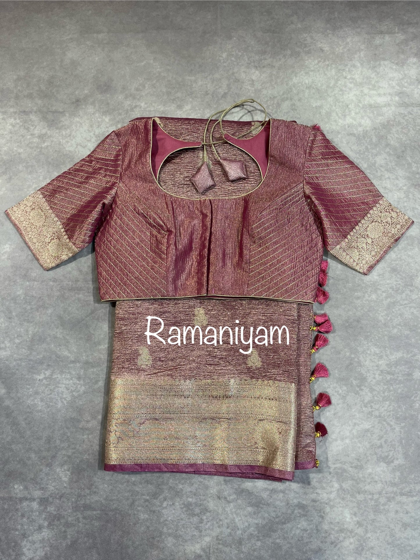 Rose gold banarasi tissue silk saree