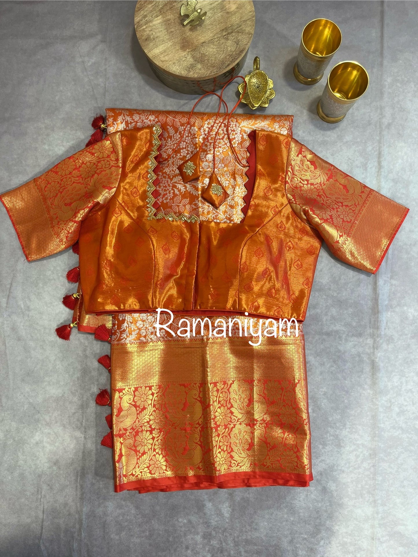 Red Kanchi tissue saree