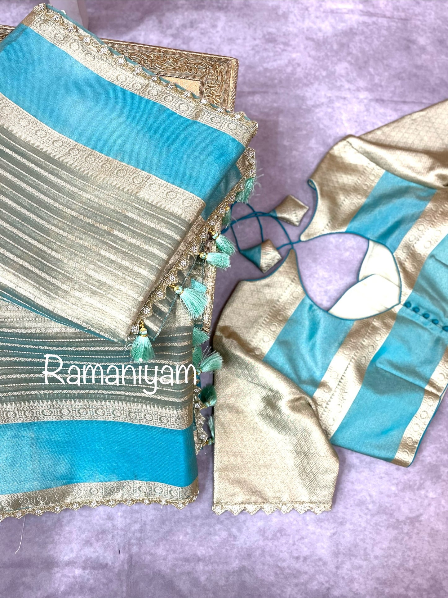 Banarasi Tissue Lines Saree with fancy lace border