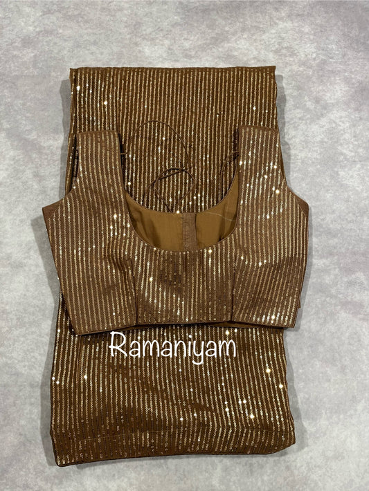 Sequin georgette sarees with sleeveless blouse