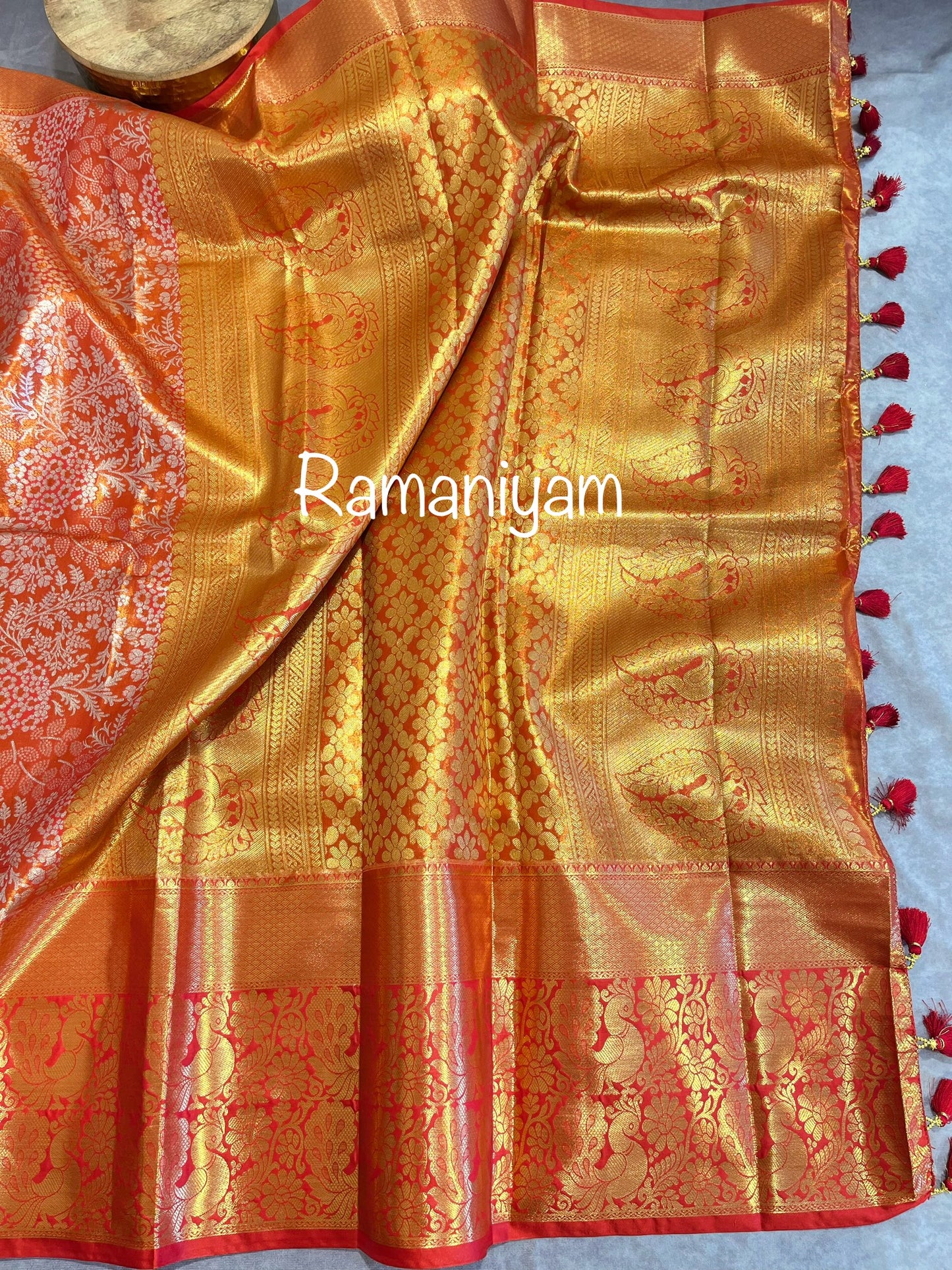 Red Kanchi tissue saree