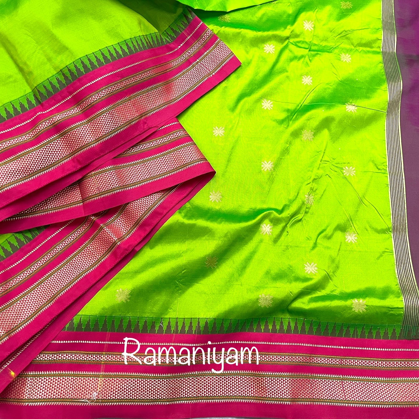 Parrot green and royal pink combination Paithani Erkal saree