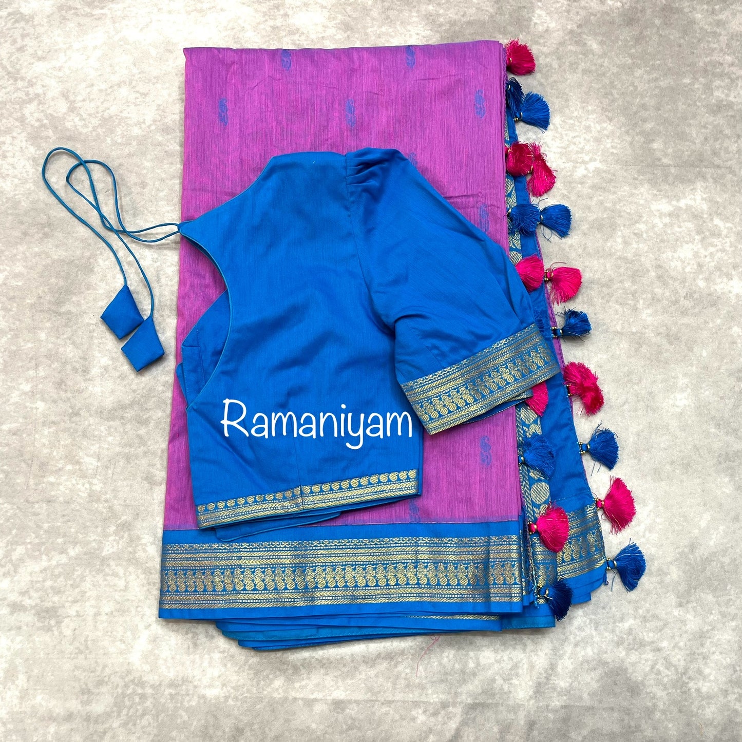 Pinkish lavender and copper sulphate Blue Handloom Gadwal