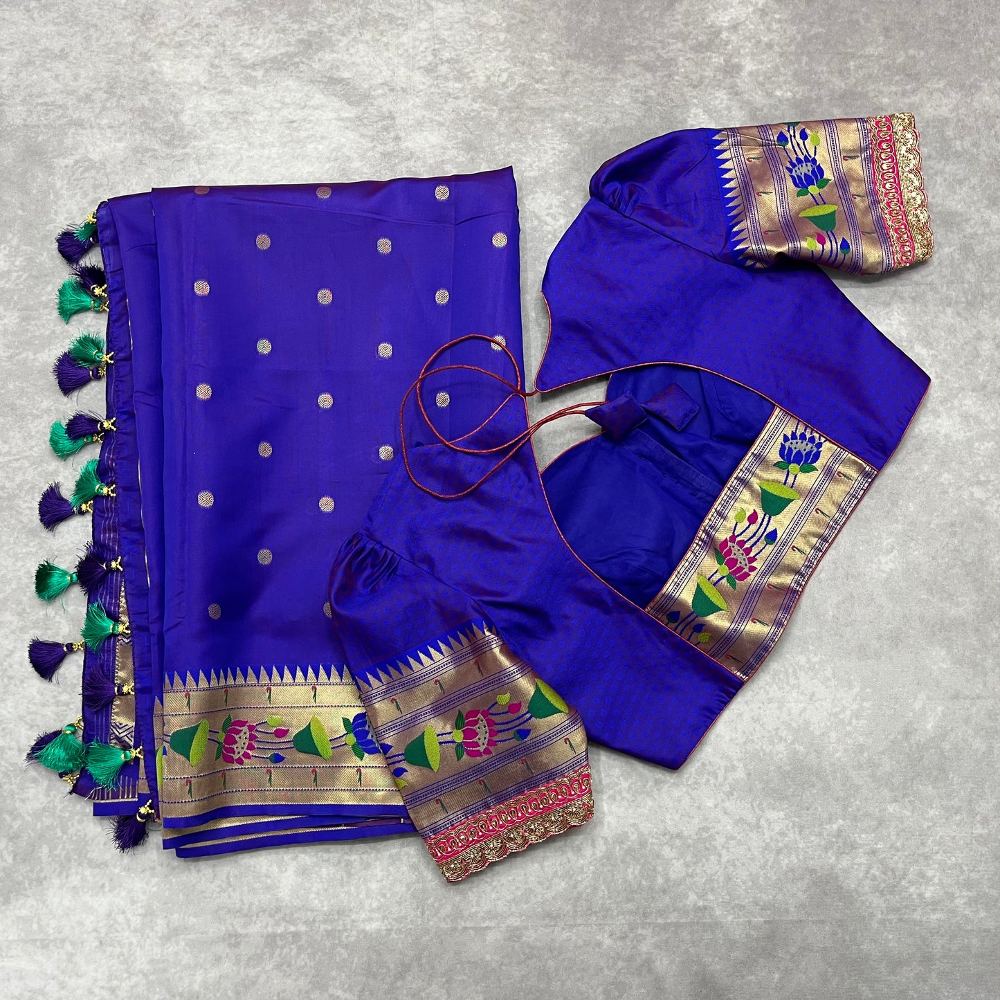 Royal blue lotus border paithani saree with hand work blouse