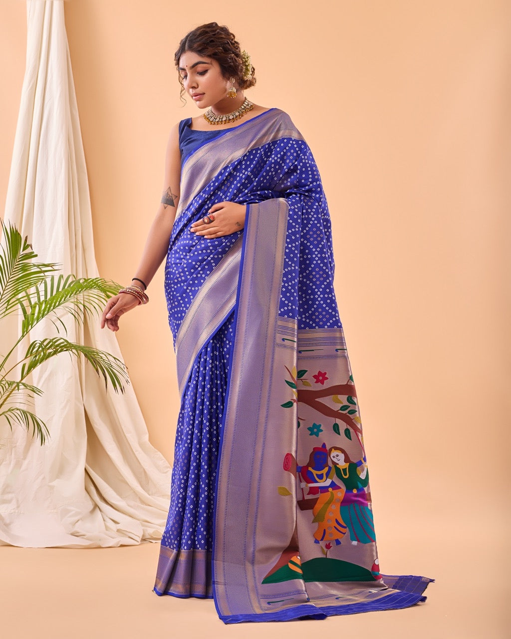 Blue Banarasi Bandhani paithani sarees