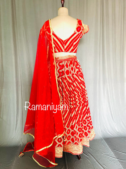 Royal red pure Banarasi bandhani lehanga