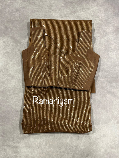 Sequin georgette sarees with sleeveless blouse