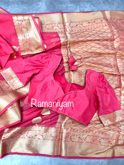 Rose pink Banarasi kora saree