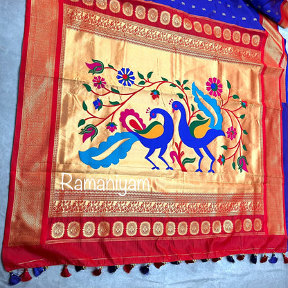 Royal blue and red maharani Paithani saree