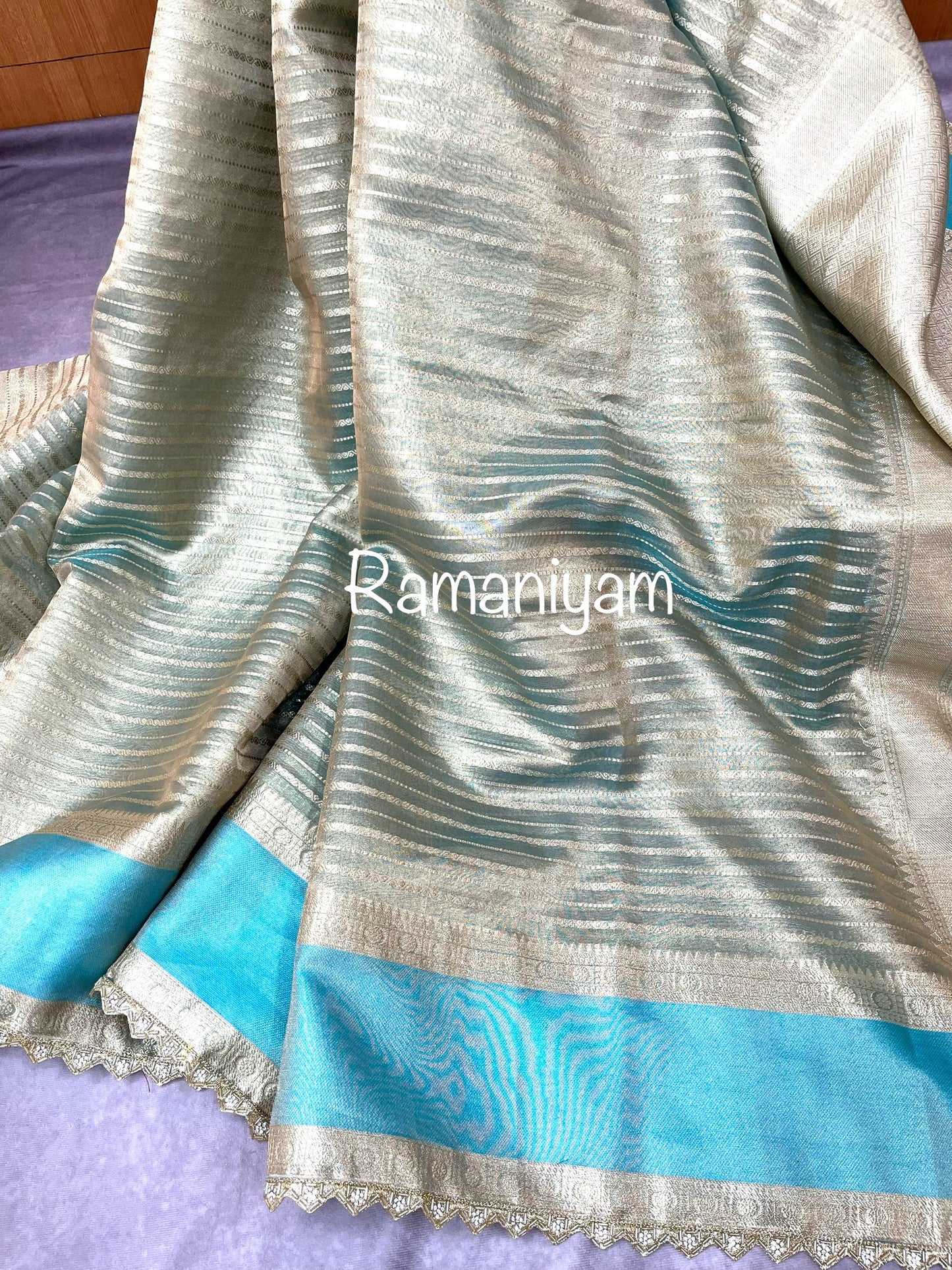 Banarasi Tissue Lines Saree with fancy lace border