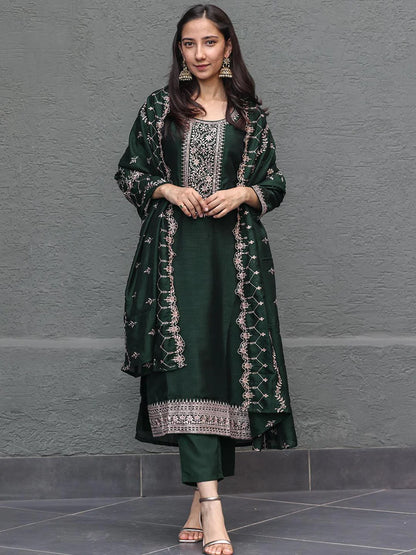 Green silk base  3-Piece Suit Set