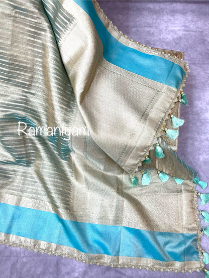 Banarasi Tissue Lines Saree with fancy lace border