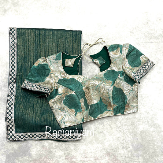 Tissue crape in metallic green with trendy silver and copper metallic blouse