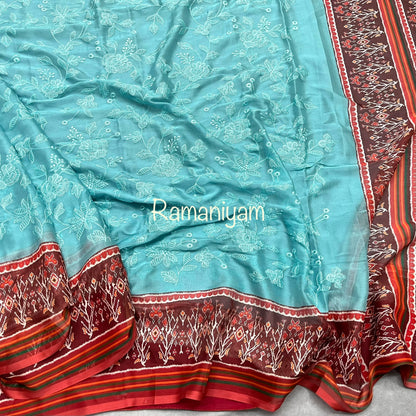 Sea blue Patola Chikankari georgette sarees