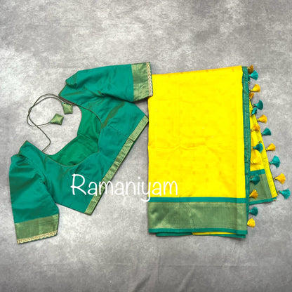 Lime yellow and sea blue maharani Paithani saree