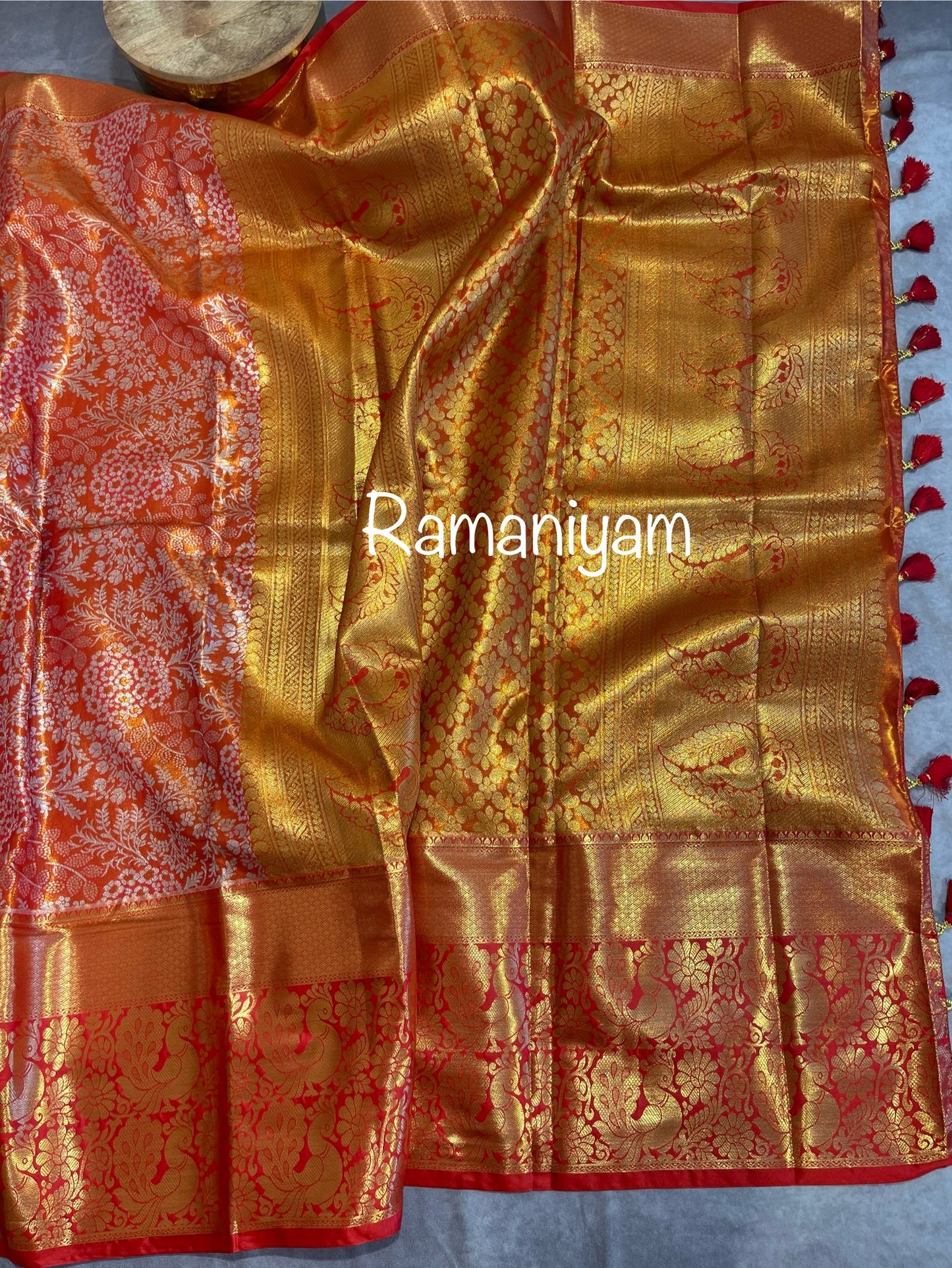 Red Kanchi tissue saree