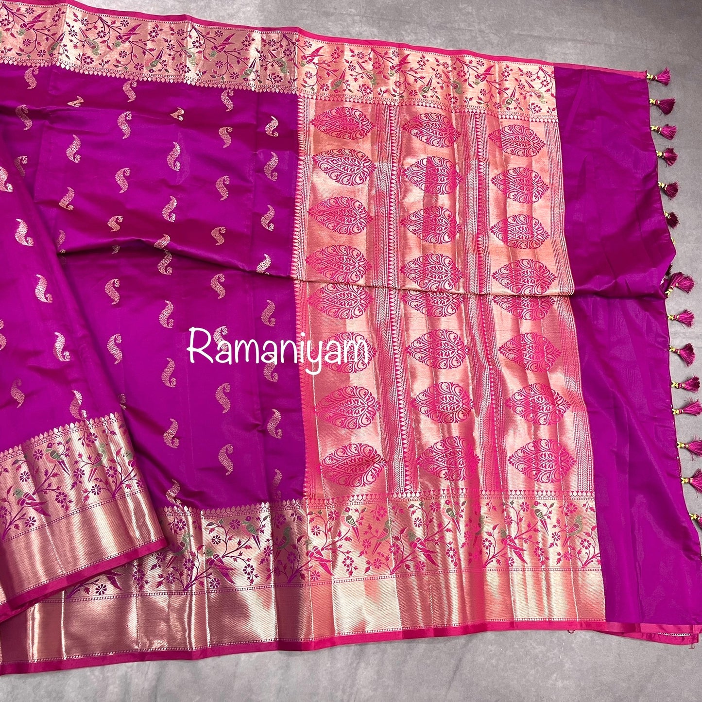 Magenta Banarasi saree with Paithani borders