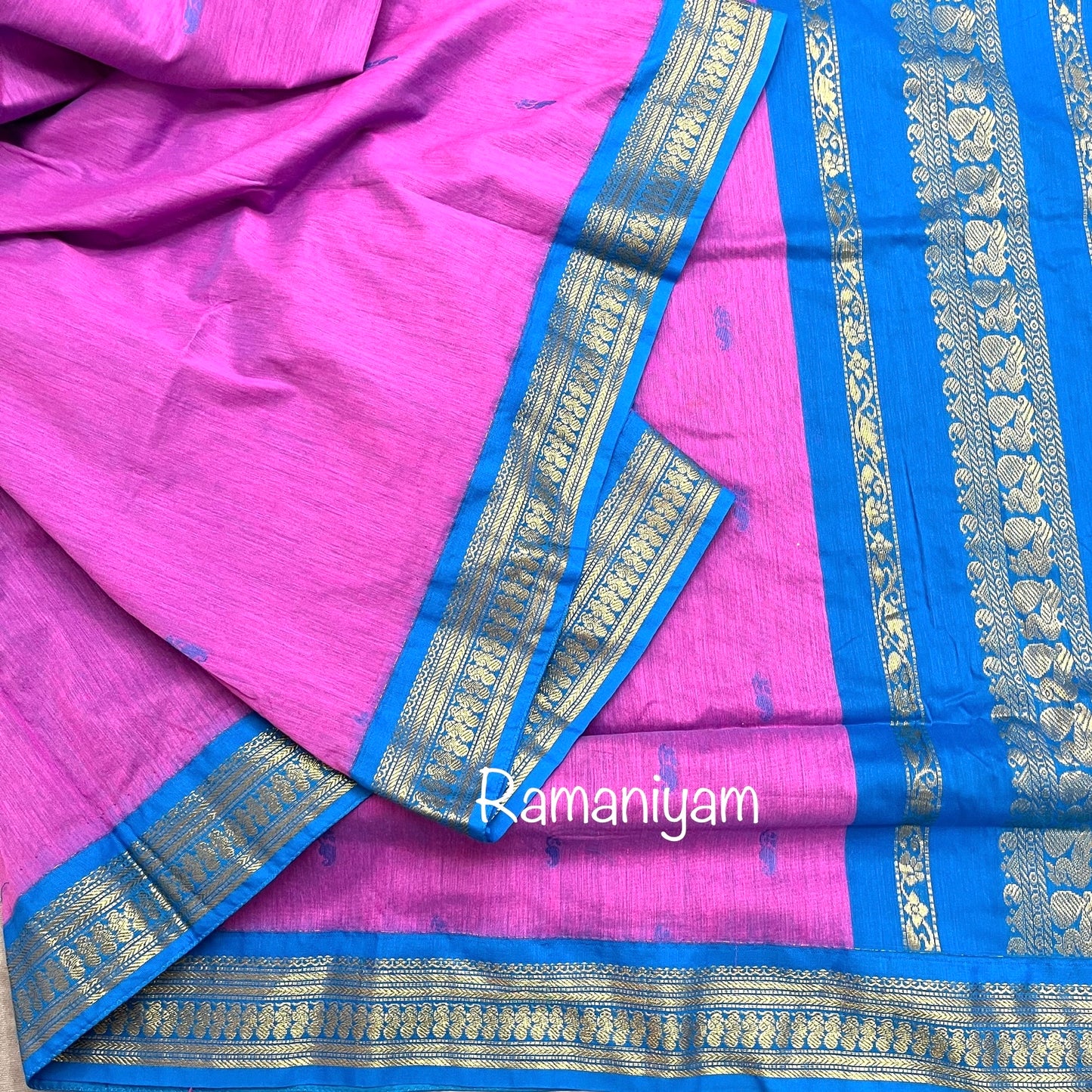 Pinkish lavender and copper sulphate Blue Handloom Gadwal