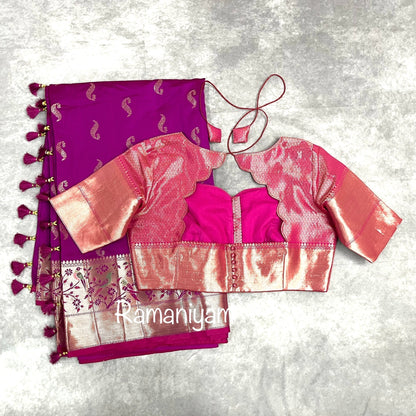 Magenta Banarasi saree with Paithani borders