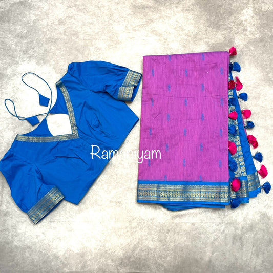 Pinkish lavender and copper sulphate Blue Handloom Gadwal