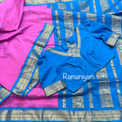 Pinkish lavender and copper sulphate Blue Handloom Gadwal