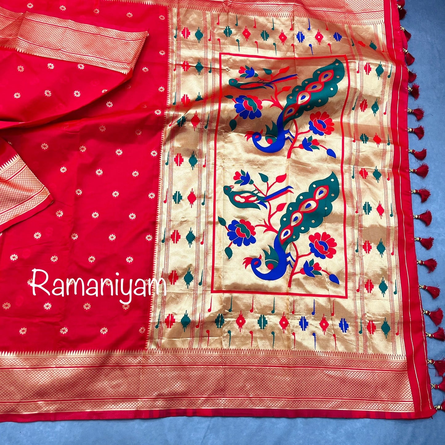 Royal red maharani Paithani saree with pattern blouse