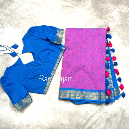 Pinkish lavender and copper sulphate Blue Handloom Gadwal