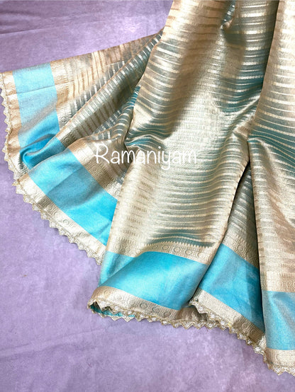 Banarasi Tissue Lines Saree with fancy lace border