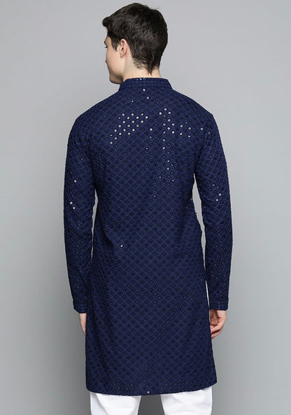 Men’s Kurtha chikankari mirrors work / Dark blue