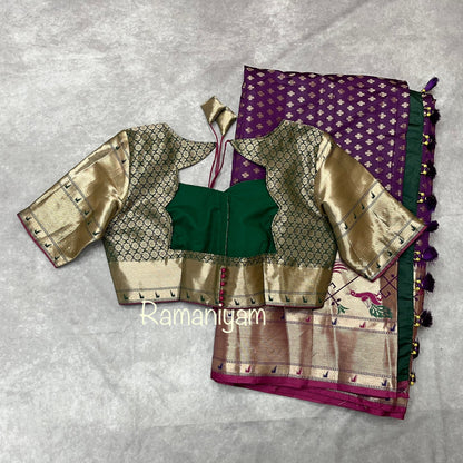 Purple Banarasi saree with Paithani borders