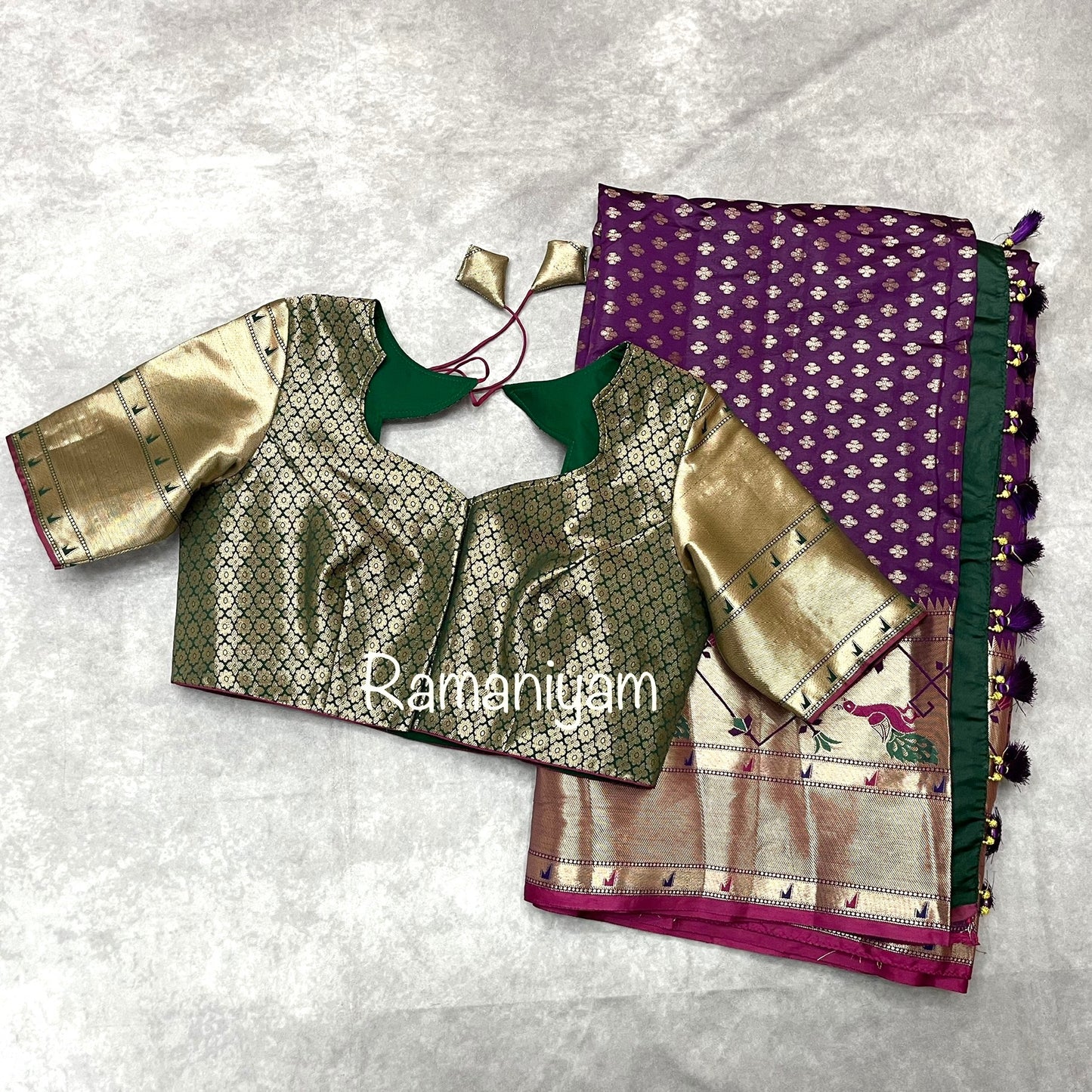 Purple Banarasi saree with Paithani borders