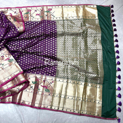 Purple Banarasi saree with Paithani borders