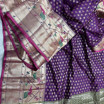 Purple Banarasi saree with Paithani borders