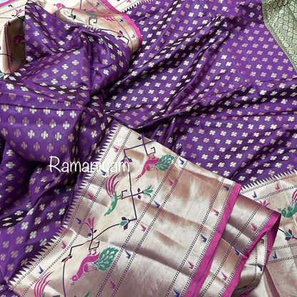 Purple Banarasi saree with Paithani borders