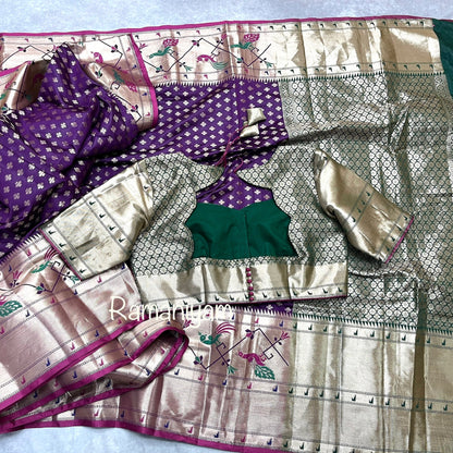 Purple Banarasi saree with Paithani borders