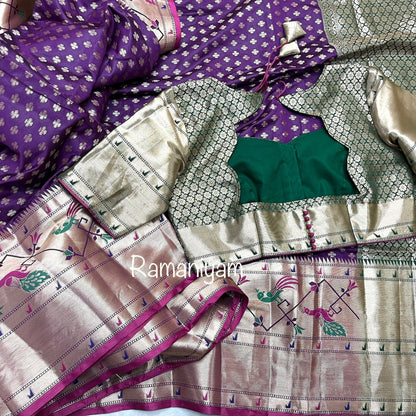 Purple Banarasi saree with Paithani borders