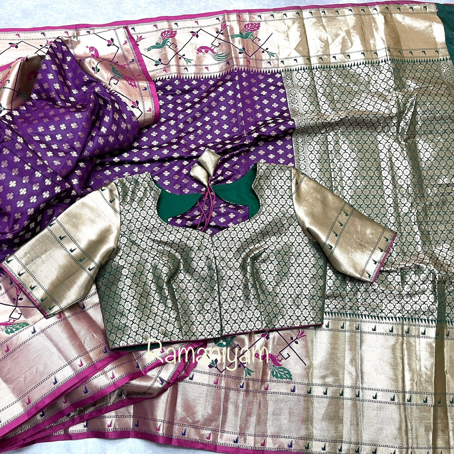 Purple Banarasi saree with Paithani borders