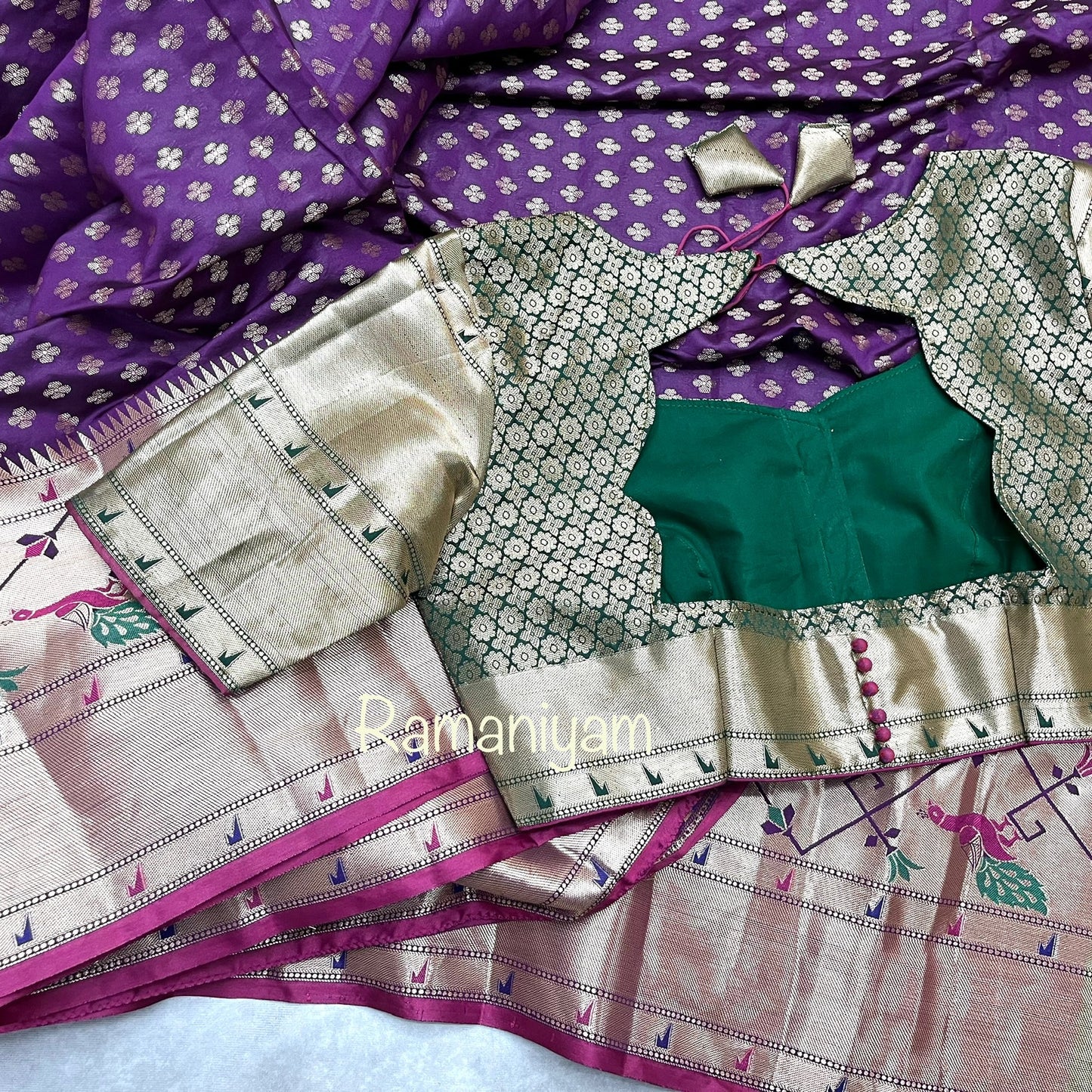 Purple Banarasi saree with Paithani borders