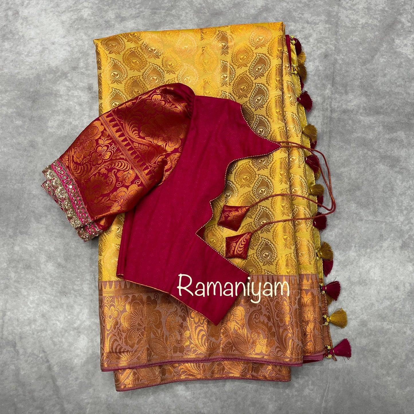 Kanchi saree with Handcrafted zardosi sleeve border