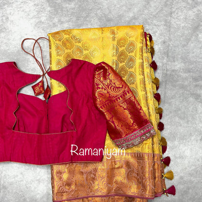 Kanchi saree with Handcrafted zardosi sleeve border