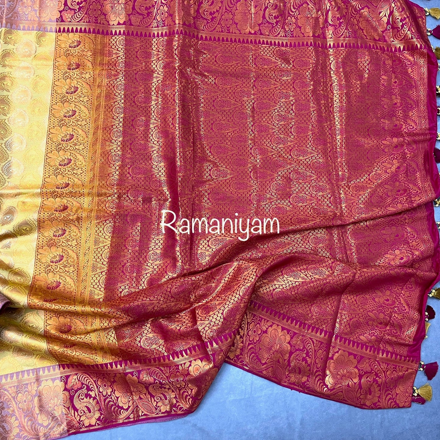 Kanchi saree with Handcrafted zardosi sleeve border