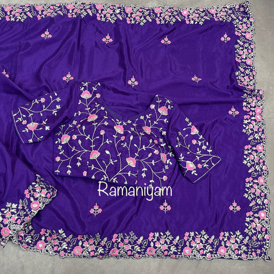 Crape Saree with delicate floral embroidery- Party wear