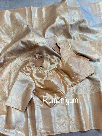 Beige and coral pink Kanchi tissue - Ramaniyam USA