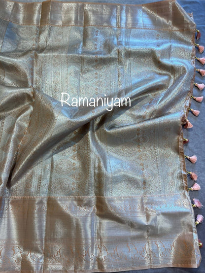 Beige and coral pink Kanchi tissue - Ramaniyam USA