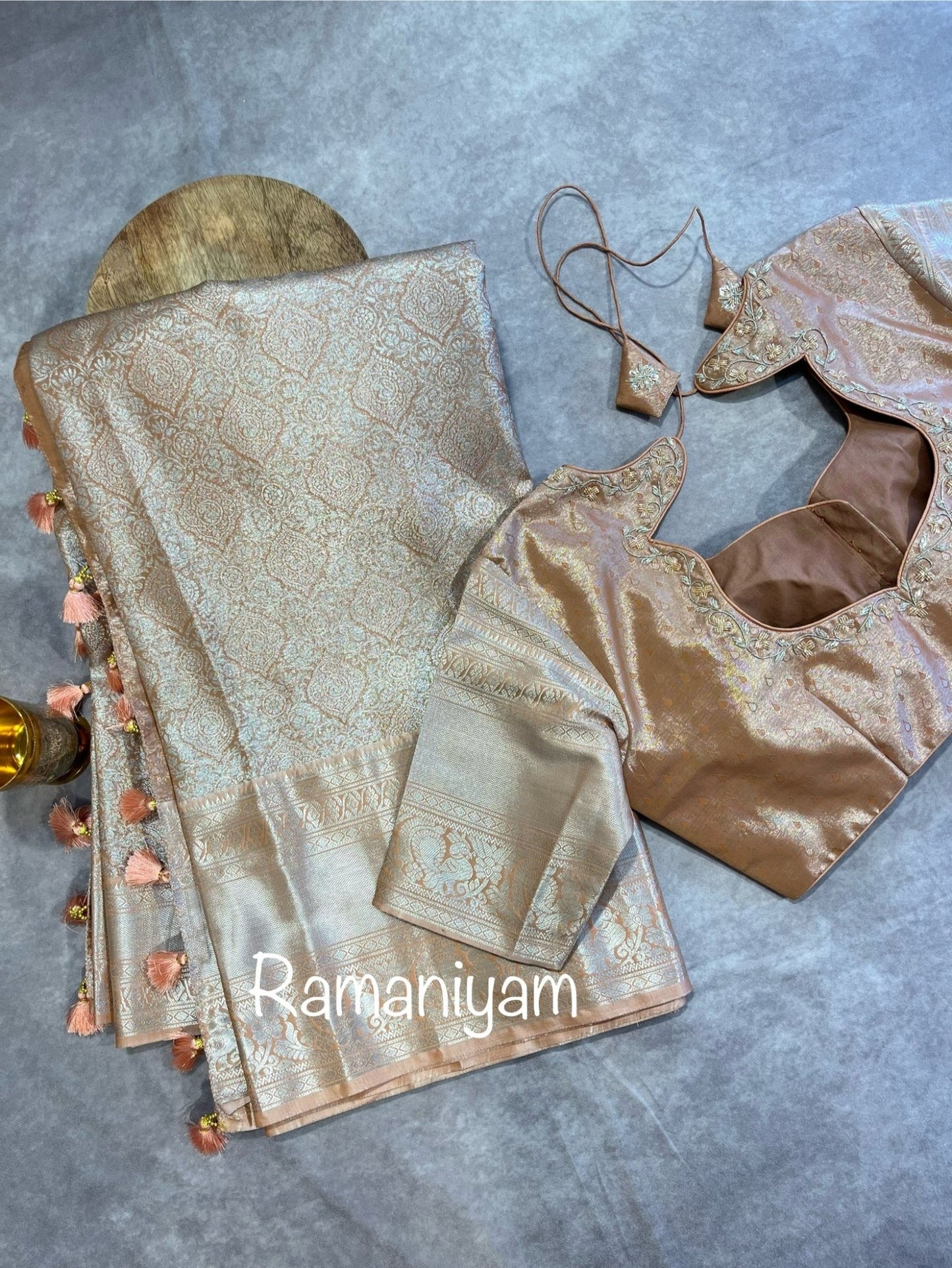 Beige and coral pink Kanchi tissue - Ramaniyam USA