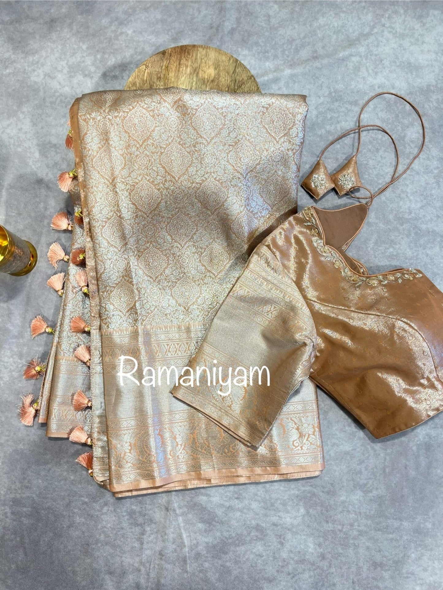 Beige and coral pink Kanchi tissue - Ramaniyam USA