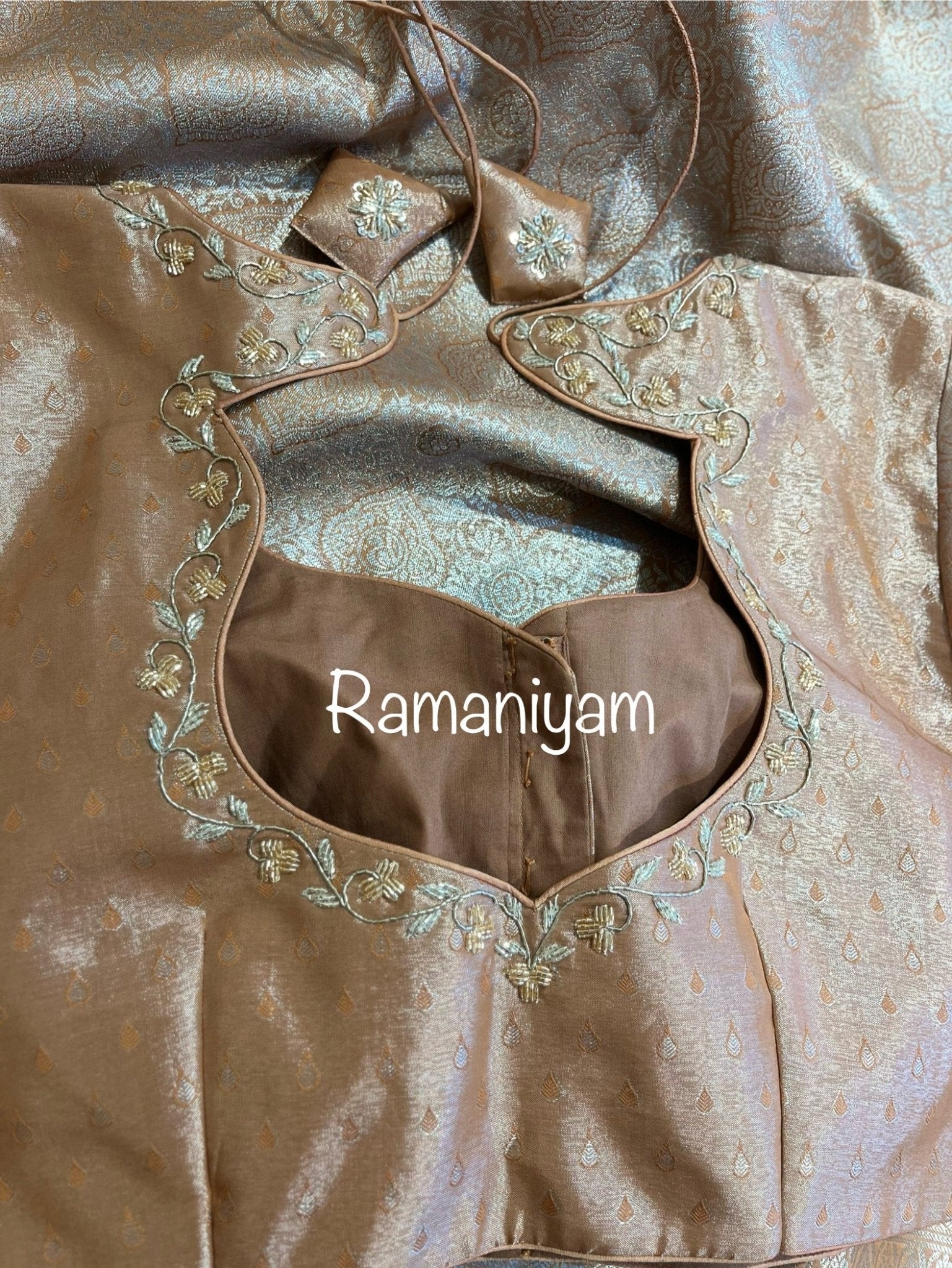 Beige and coral pink Kanchi tissue - Ramaniyam USA