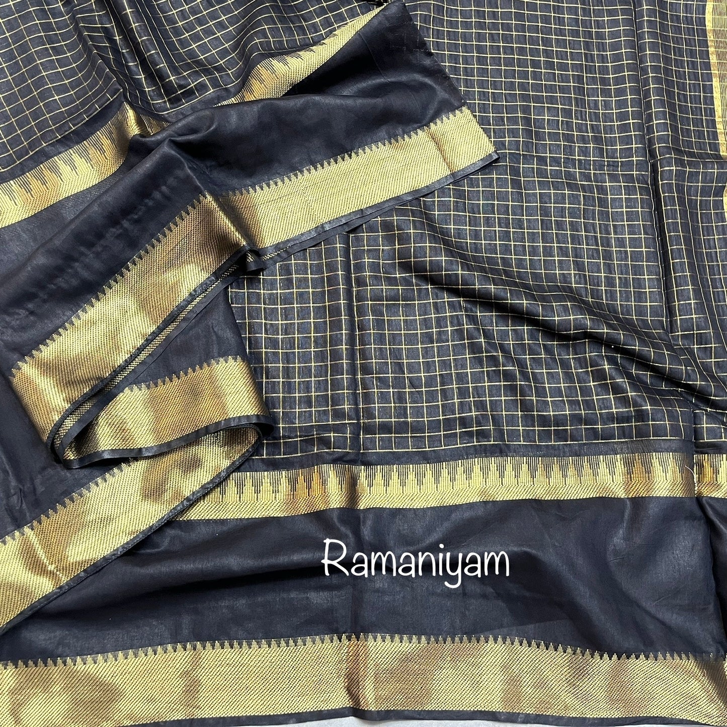 Black jari checks Mangalgiri saree - Ramaniyam USA