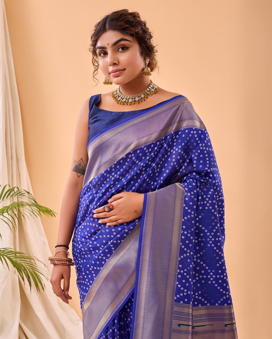 Blue Banarasi Bandhani paithani sarees - Ramaniyam USA