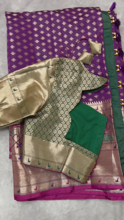 Purple Banarasi saree with Paithani borders